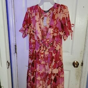 Tie-Front Floral Maxi Dress in Pink